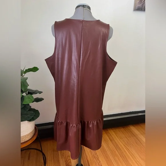Express Chocolate Faux Leather Brown Mini Dress - Picture 4 of 8